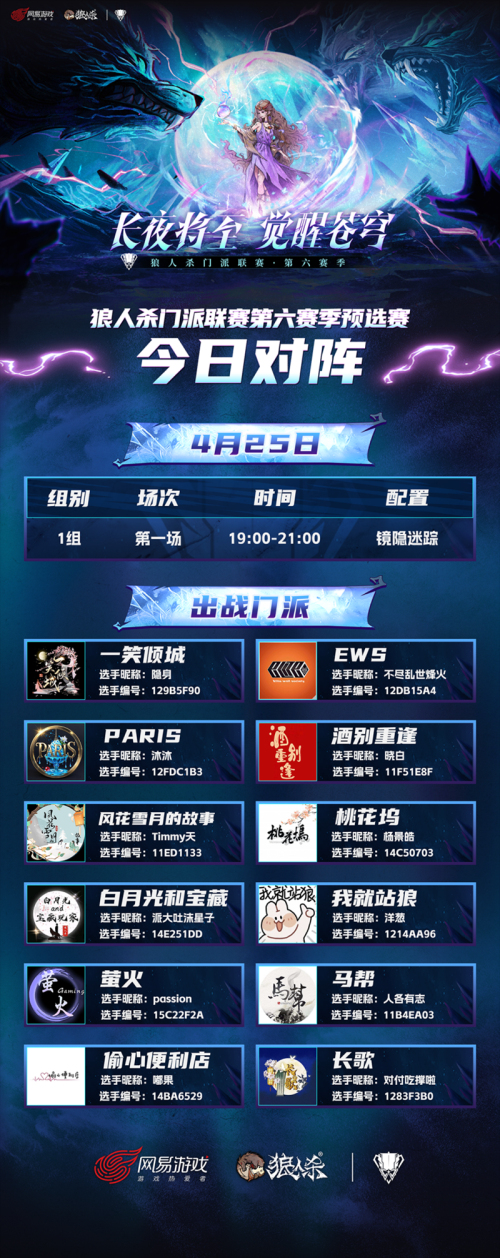 长夜将至，觉醒苍穹！狼人杀门派联赛第六赛季·预选赛今日开赛
